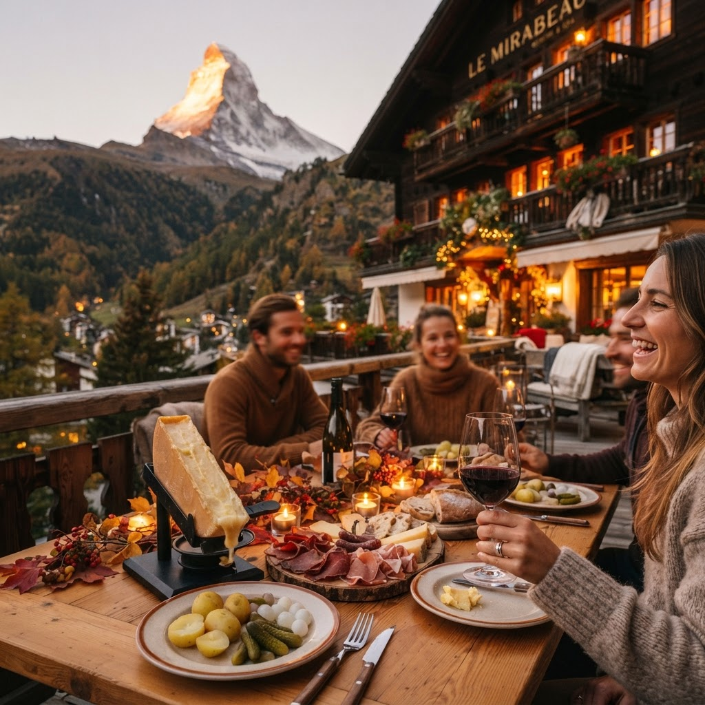 Festliches Wiedersehen der ECLF-Ehemaligen im Le Mirabeau mit Blick auf das Matterhorn